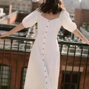 UO Maria Puff Sleeve Button-Front Midi Dress